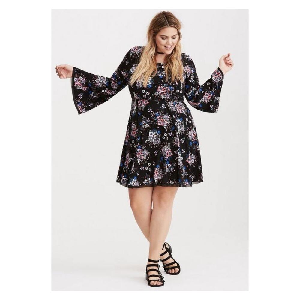 Torrid Black&Pink Floral Challis Mini Dress Sz.24W